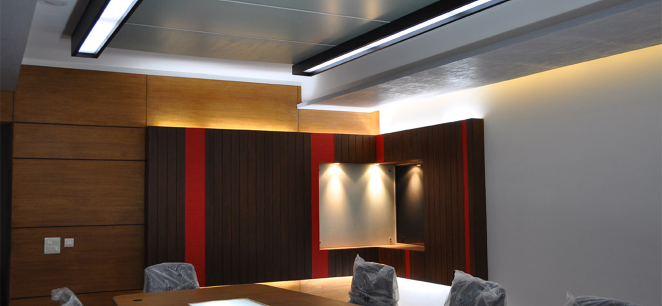 Custom office furniture executed on-site for Higlance